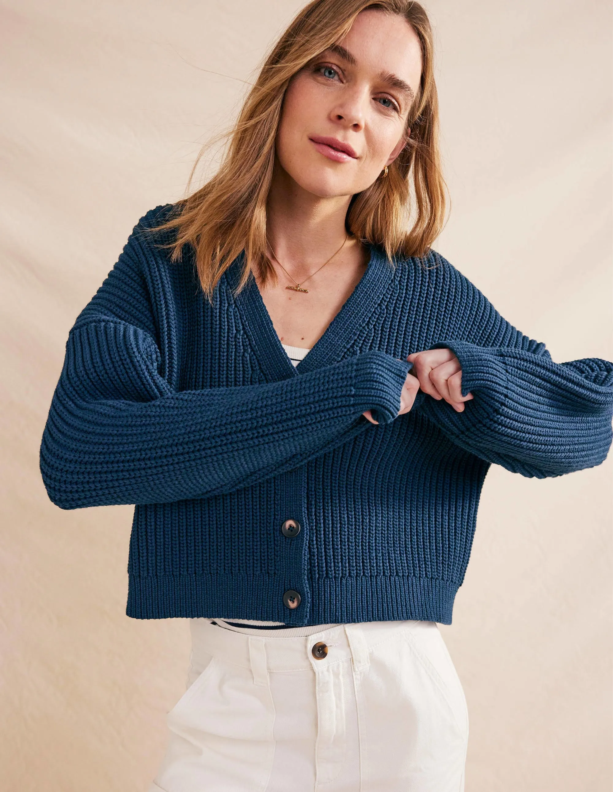 Oversized Ribbed Cardigan-Navy