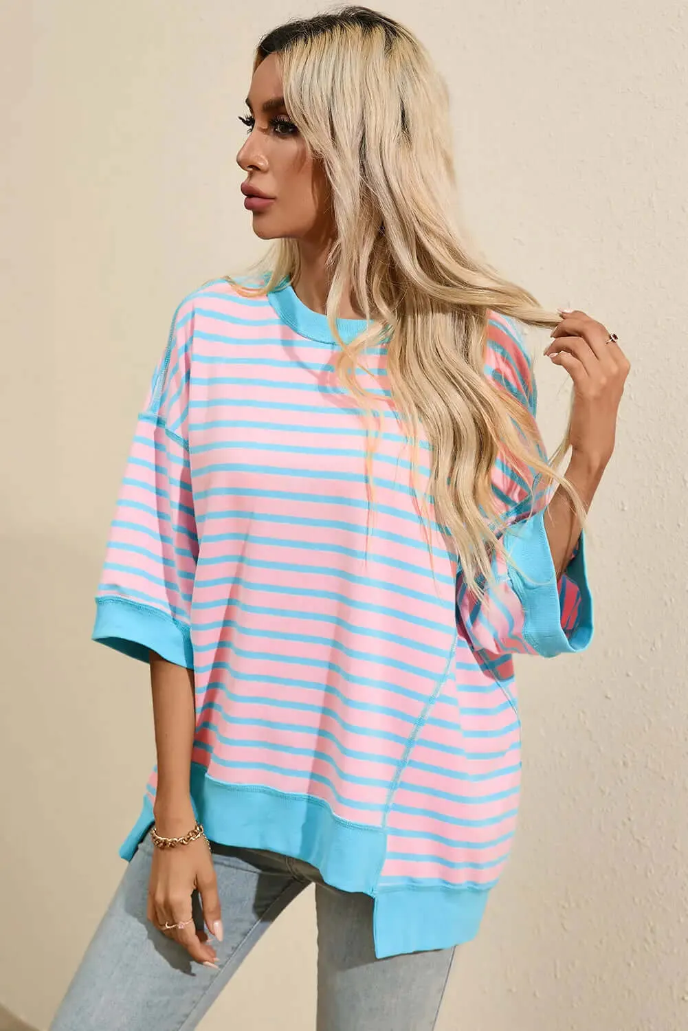 Round Neck Half Sleeve Striped T-Shirt