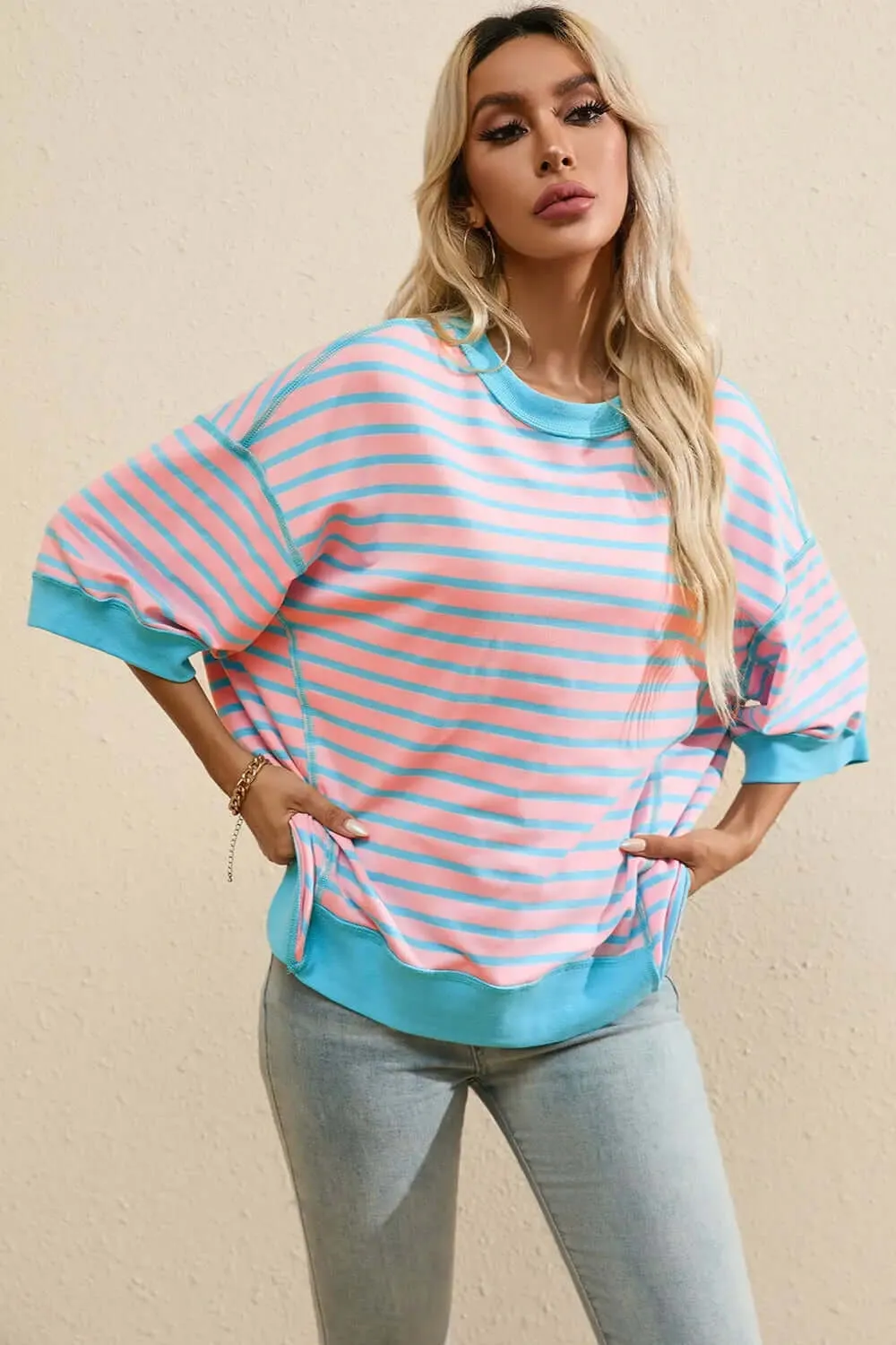 Round Neck Half Sleeve Striped T-Shirt