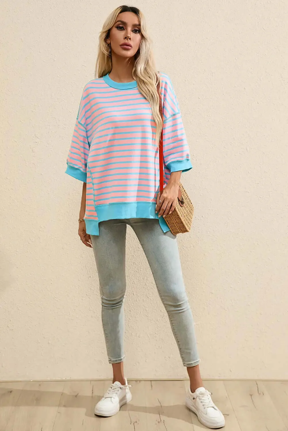 Round Neck Half Sleeve Striped T-Shirt