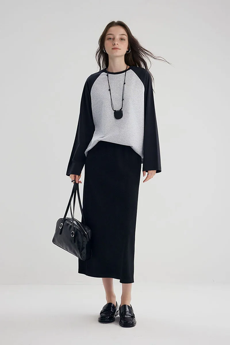 Soft Wool-Acetate Blend High-Waisted Midi Tube Skirt with Back Slit