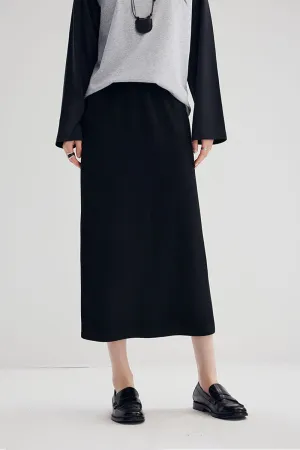 Soft Wool-Acetate Blend High-Waisted Midi Tube Skirt with Back Slit