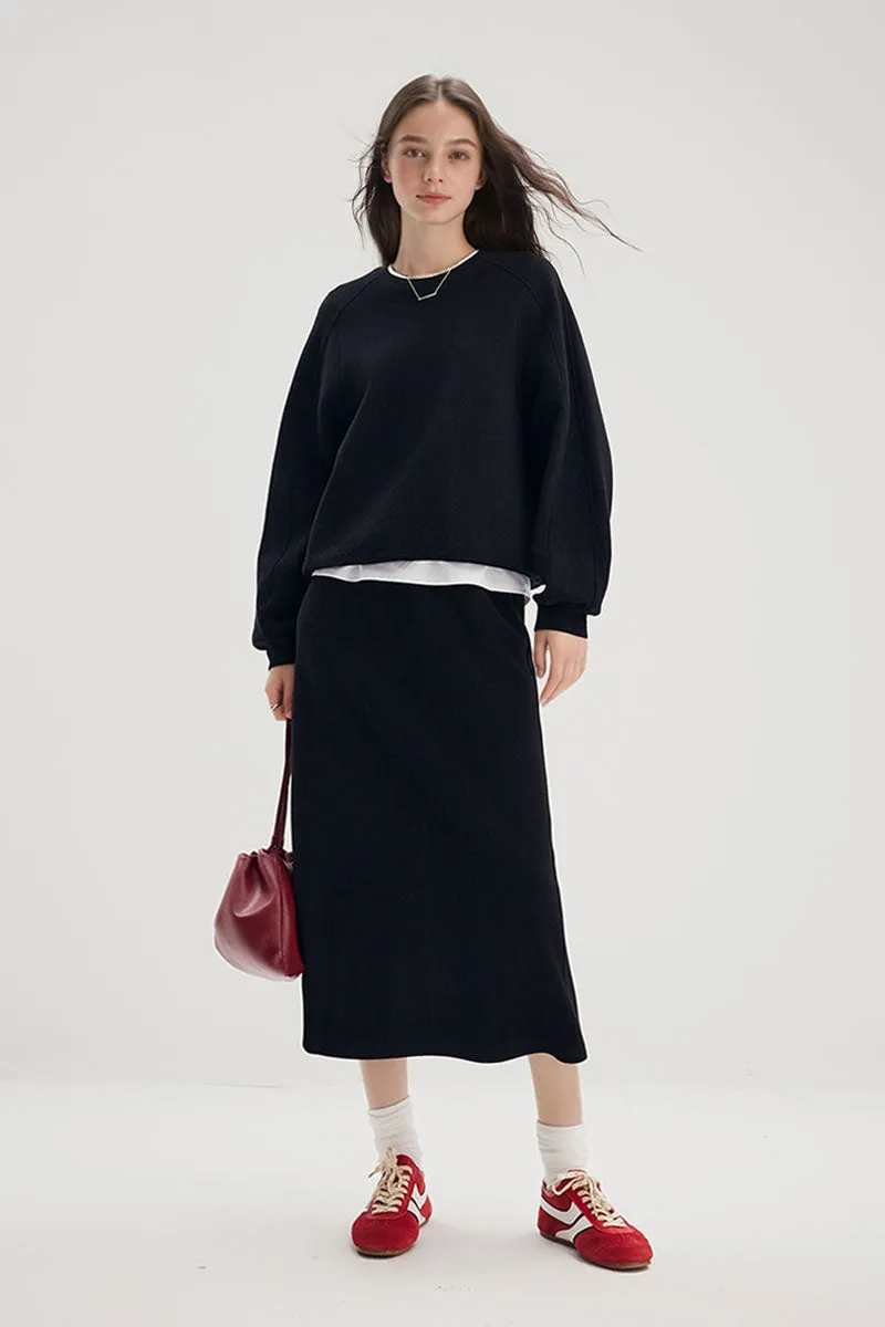 Soft Wool-Acetate Blend High-Waisted Midi Tube Skirt with Back Slit