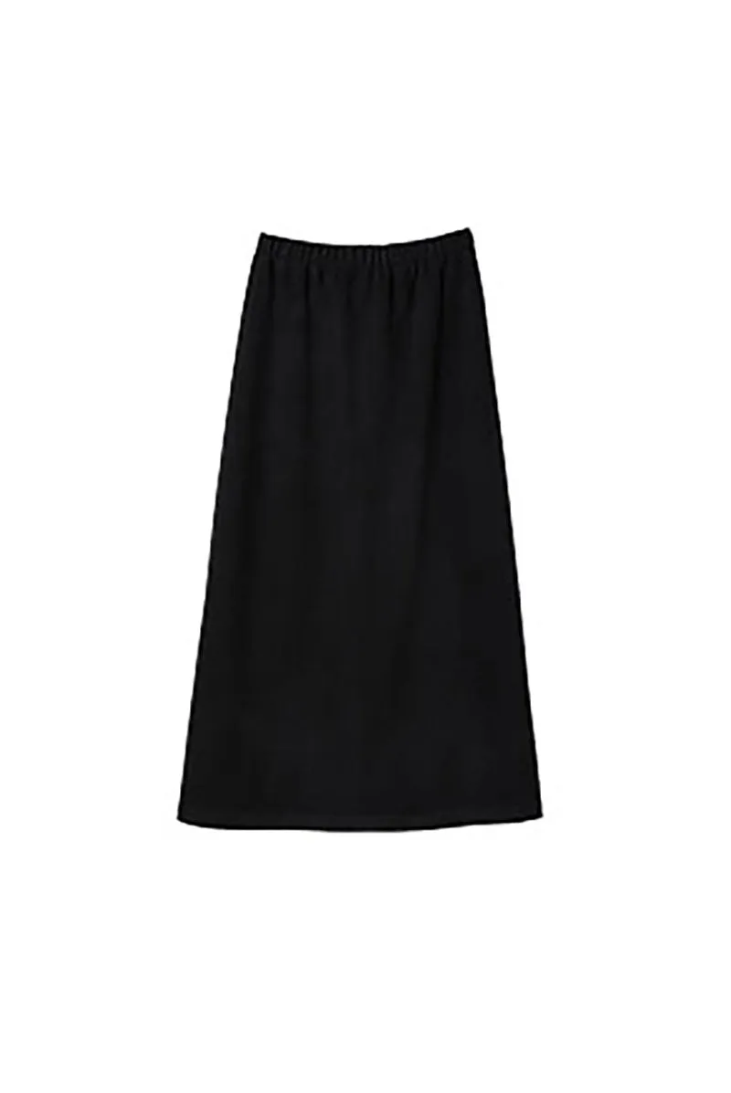 Soft Wool-Acetate Blend High-Waisted Midi Tube Skirt with Back Slit