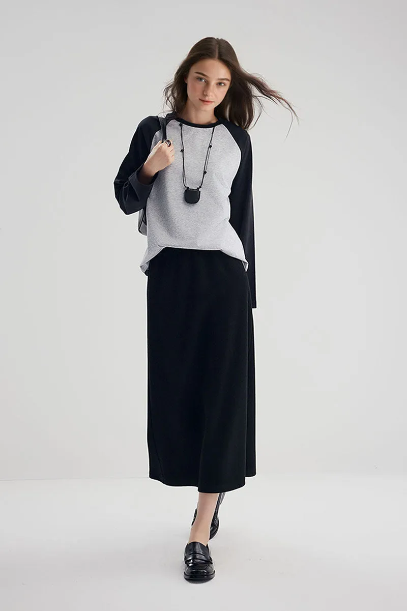 Soft Wool-Acetate Blend High-Waisted Midi Tube Skirt with Back Slit