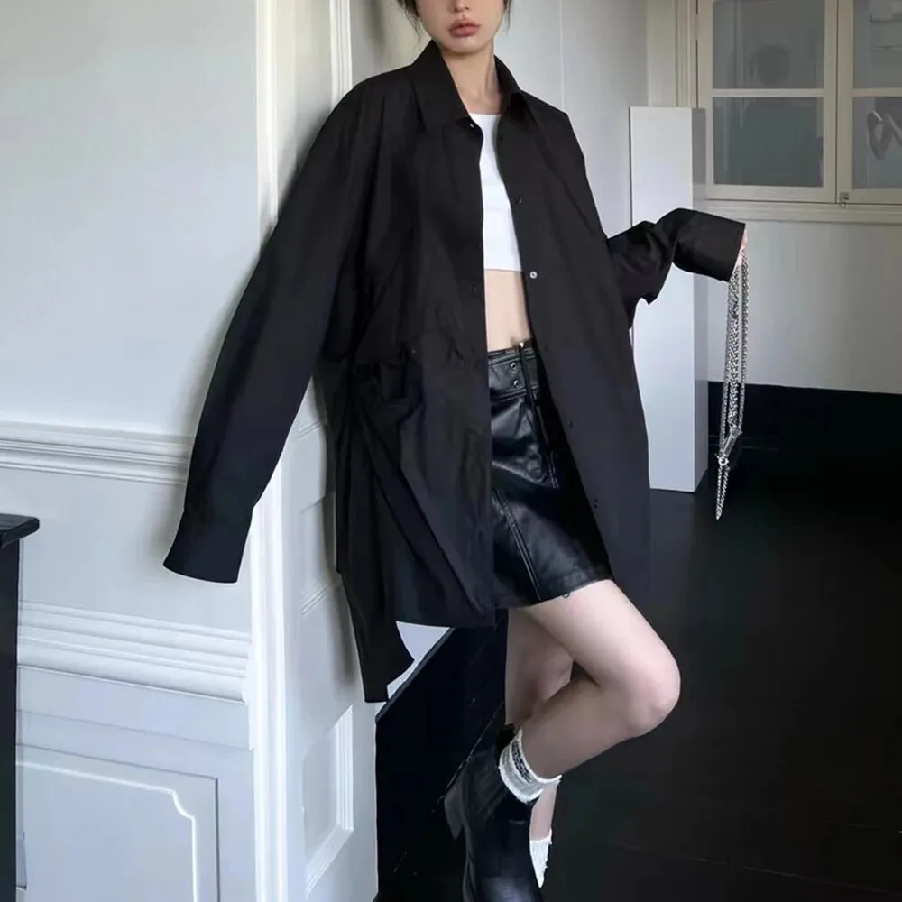 Solid Casual Patchwork Bowknot Blouses For Women Lapel Long Sleeve Spliced Single Breasted Loose Shirts Female