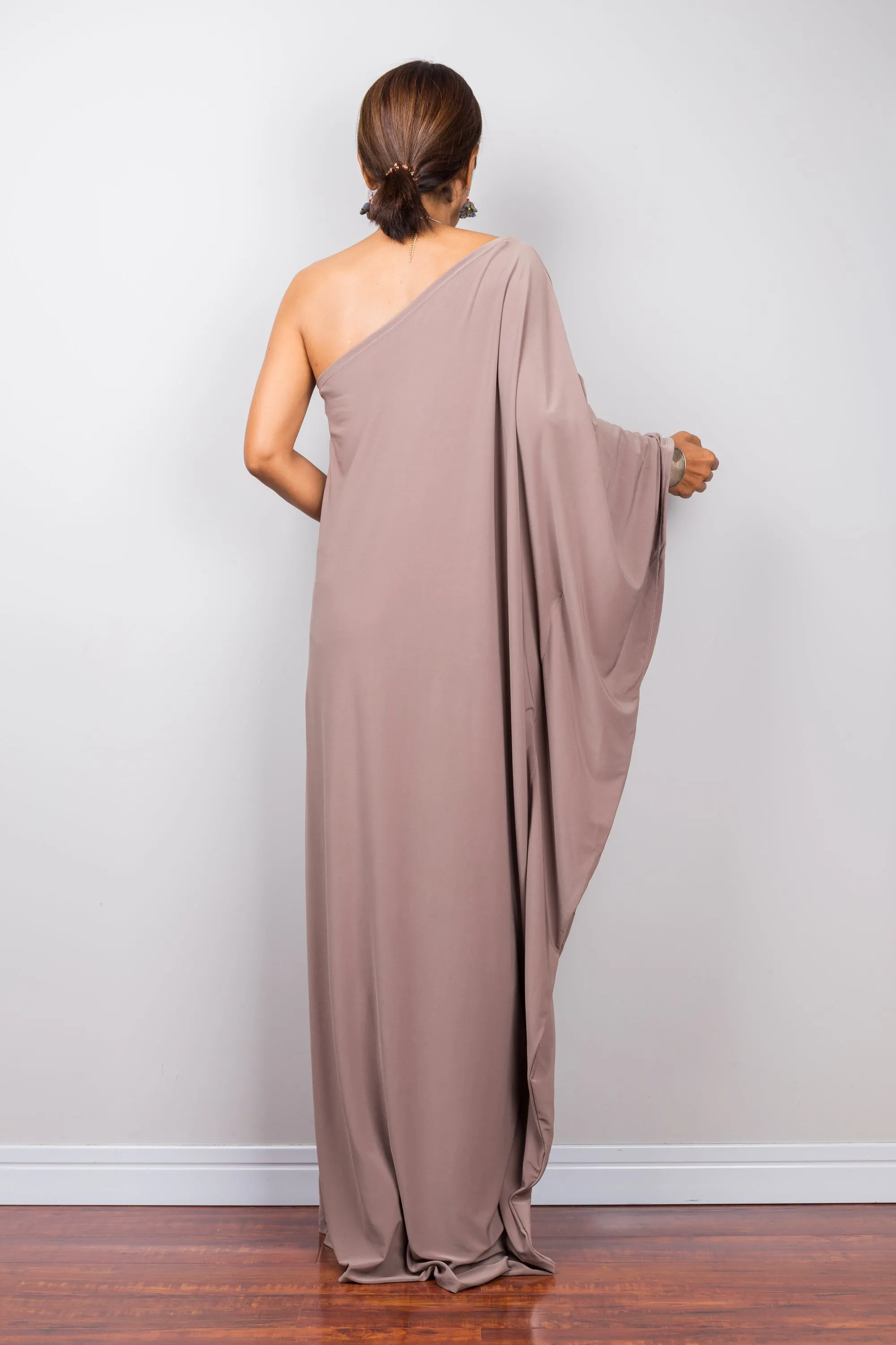 Taupe one shoulder dress