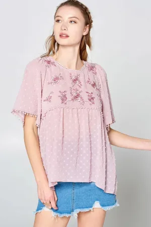 This Detailed Lace Trimmed Bubble Chiffon Blouse