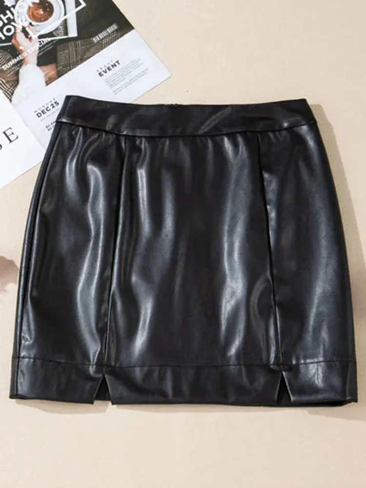 Trend4us Women's Chic Faux Leather Mini Skirt