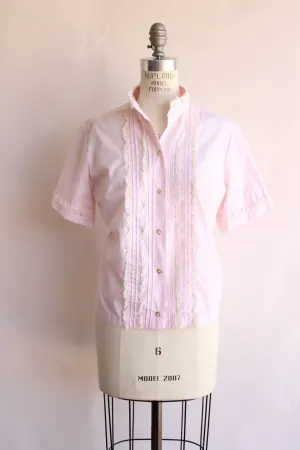 Vintage 1960s Pink Cotton Tuxedo Front Blouse