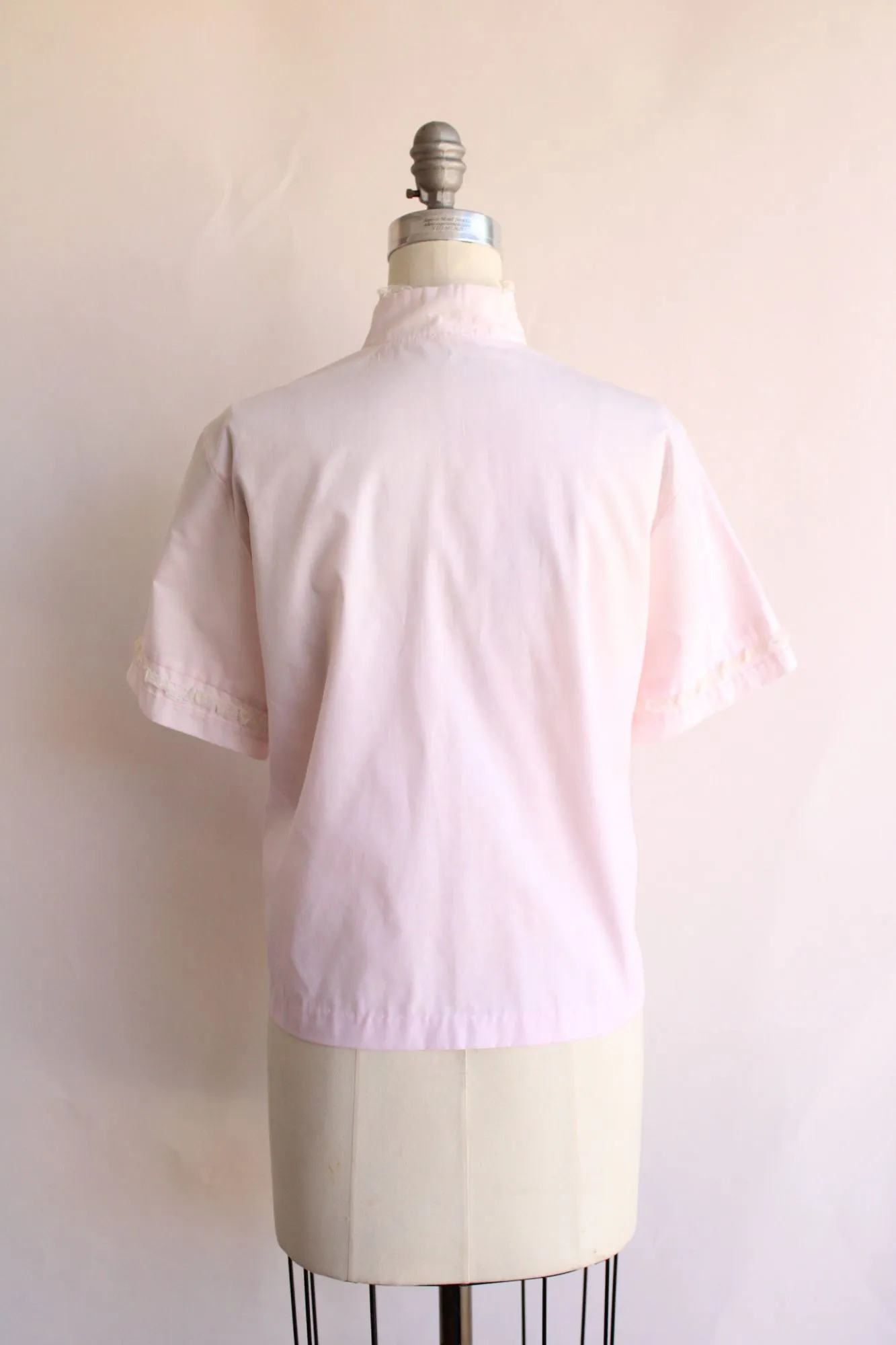 Vintage 1960s Pink Cotton Tuxedo Front Blouse