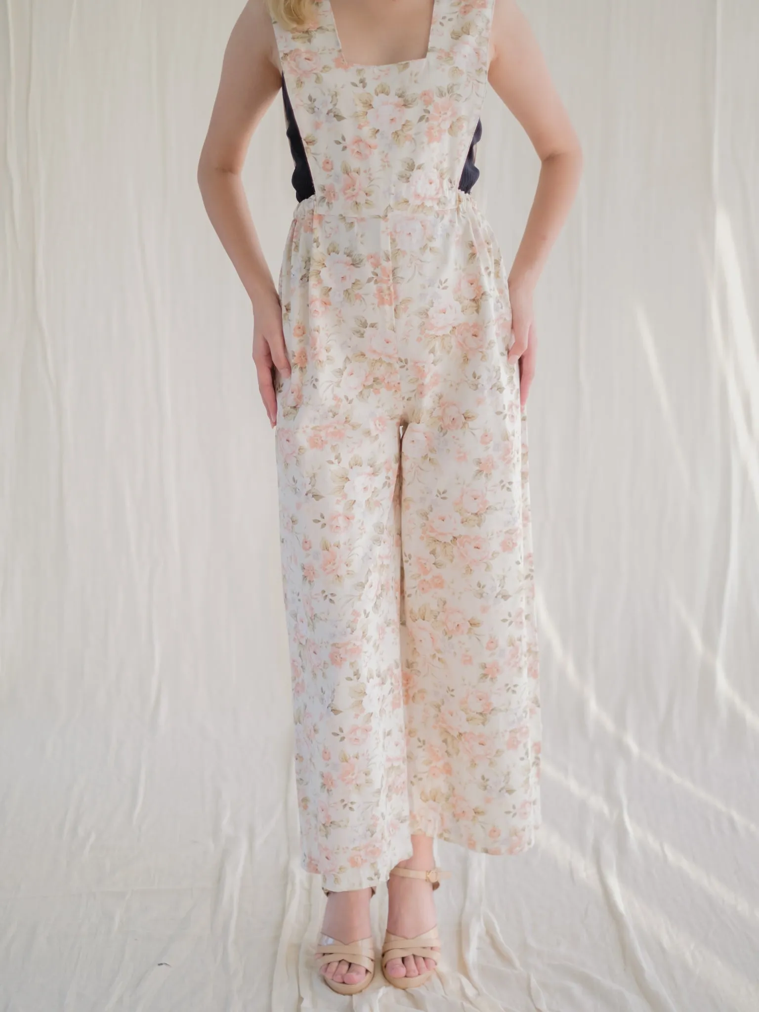 Vintage Cotton Backless Wide Legged Floral Jumpsuit