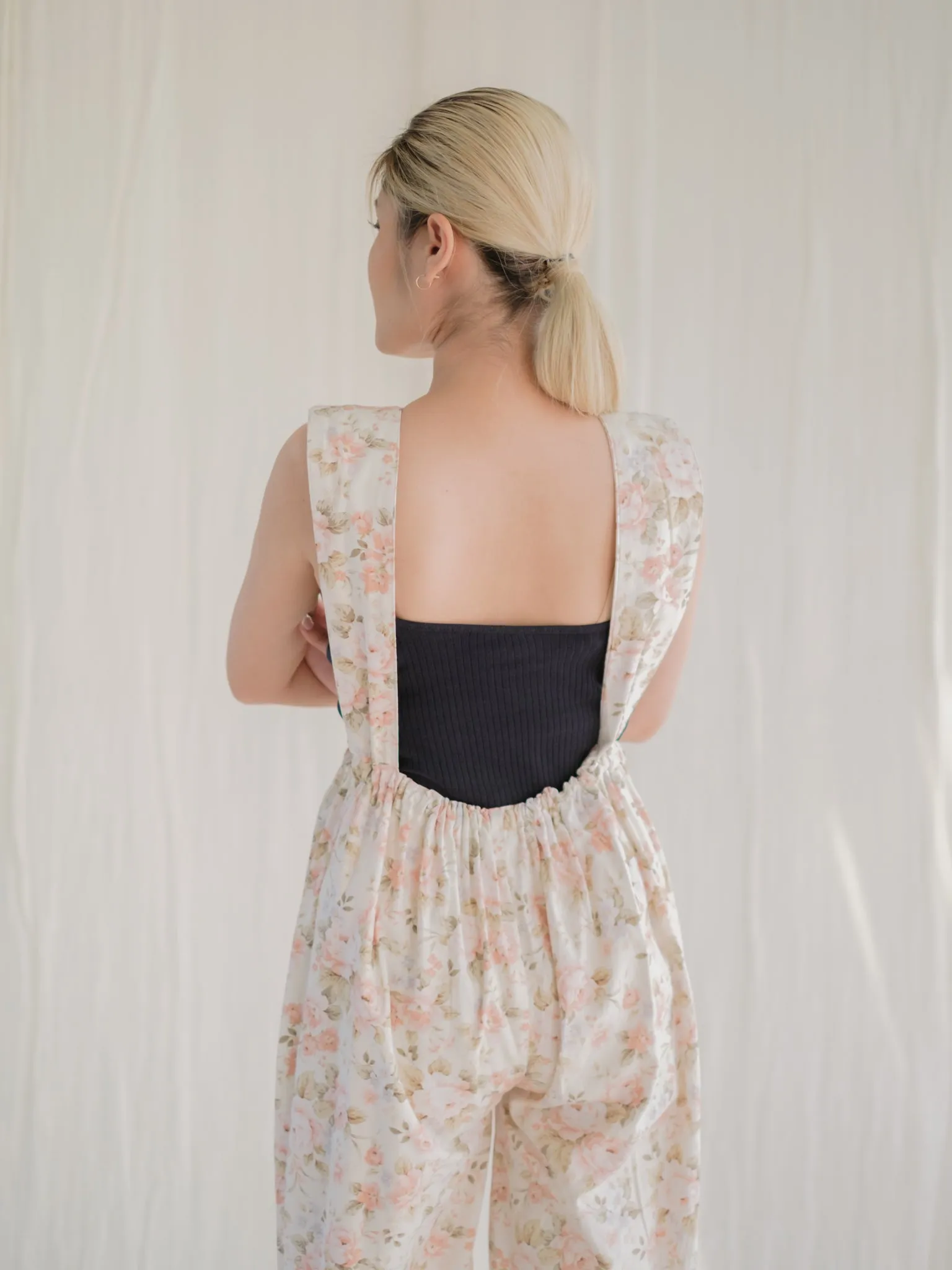 Vintage Cotton Backless Wide Legged Floral Jumpsuit