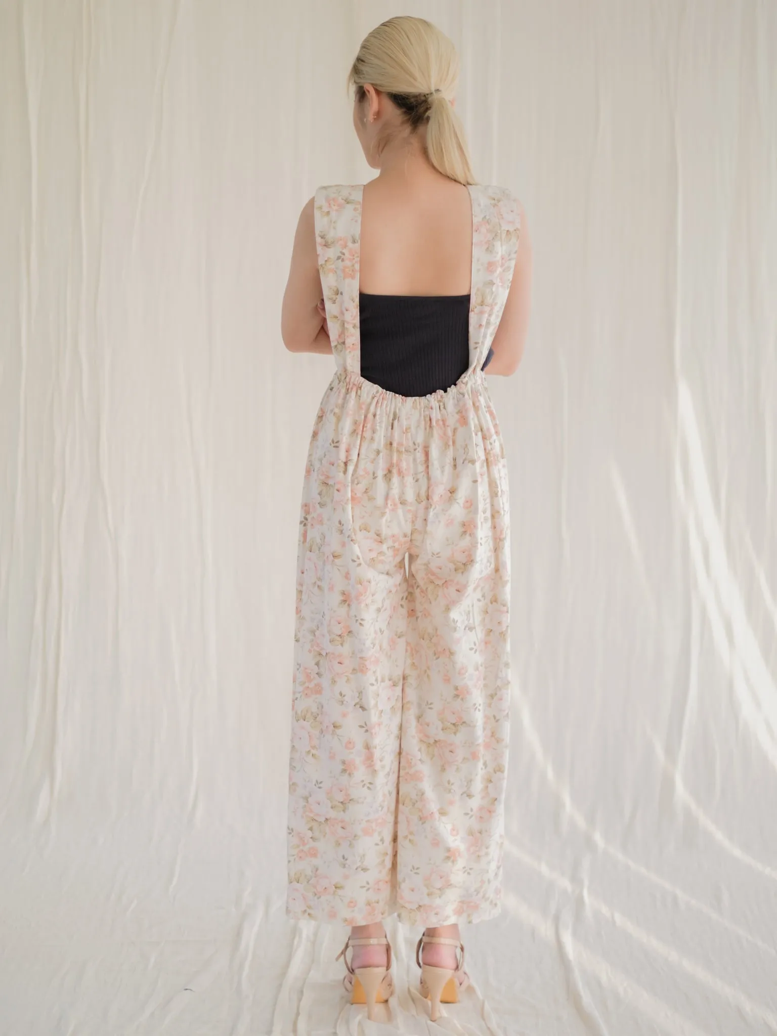 Vintage Cotton Backless Wide Legged Floral Jumpsuit