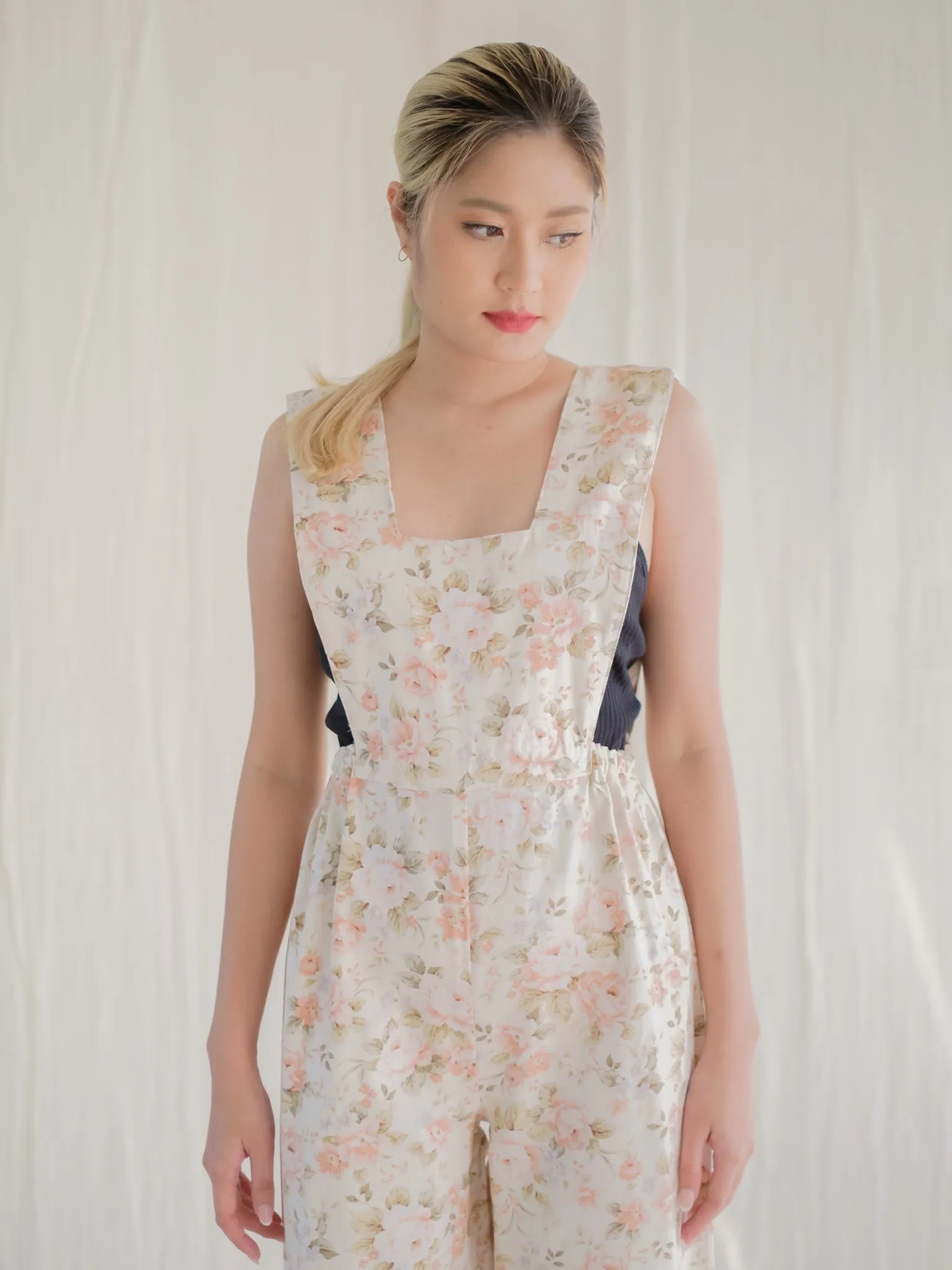 Vintage Cotton Backless Wide Legged Floral Jumpsuit